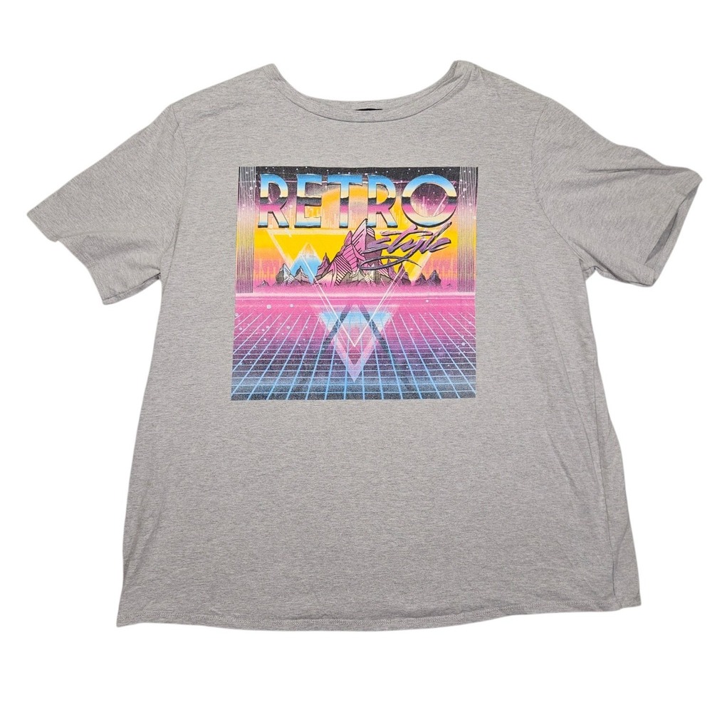 Pink Clove Womens 24 3XL Grey Graphic T Shirt Retro Style Synthwave 80s Synth